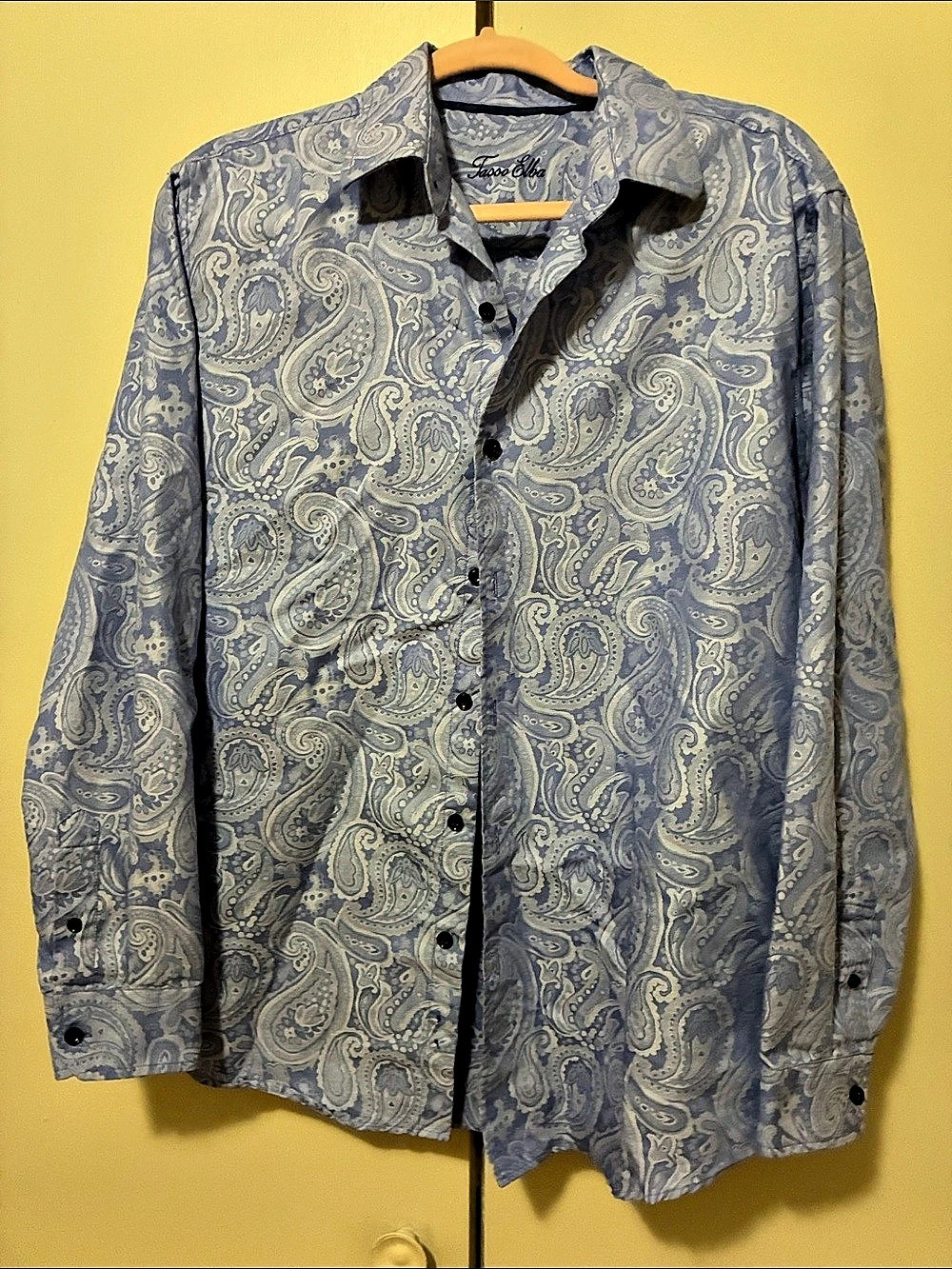 Tasso Elba Men's Paisley Button Down in Blue & White Size Large